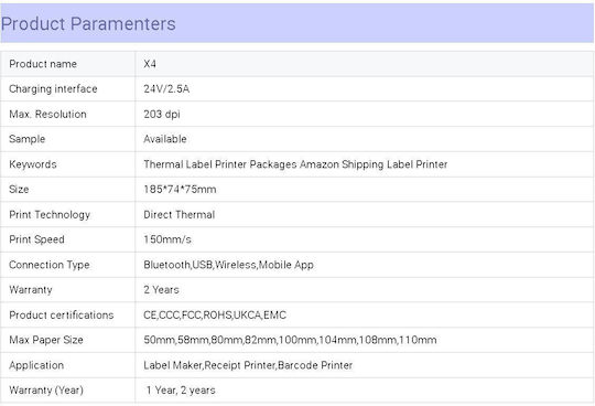 Thermal Label Printer Products Courier W-marklife X4 Application Usb Bluetooth 203 Dpi 60-8773