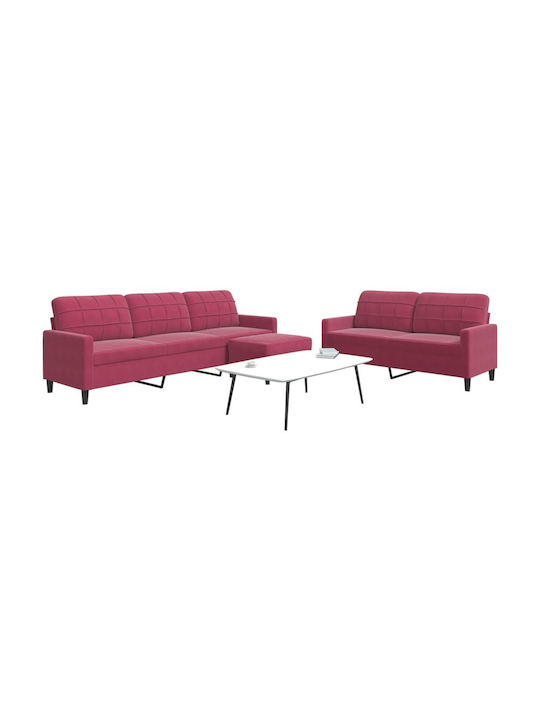 Living Room Furniture Set 3-Seater & 2-Seater & Stool Red