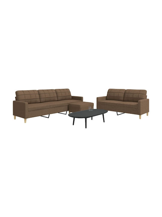 Living Room Furniture Set 3-Seater & 2-Seater & Stool Brown