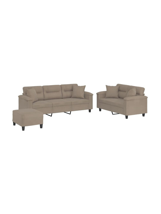 Living Room Furniture Set 3-Seater & 2-Seater & Stool Brown