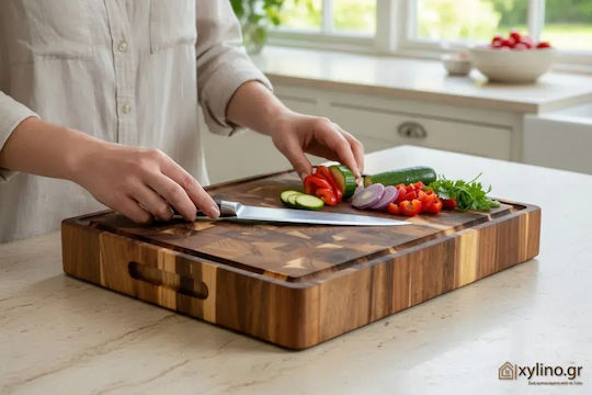 Ξύλινη Επιφάνεια Κοπής Ακακία Καρυδιά Rubberwood 50x40x5 Εκ