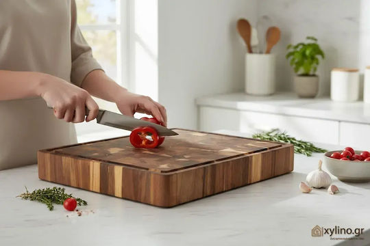 Ξύλινη Επιφάνεια Κοπής Ακακία Καρυδιά Rubberwood 60x40x4 Εκ