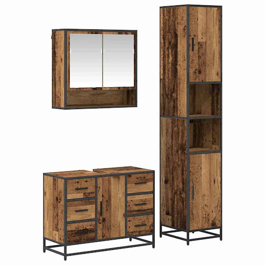 vidaXL Vanity Unit Without Sink with Mirror & Column M80xD33xH60cm Old Wood