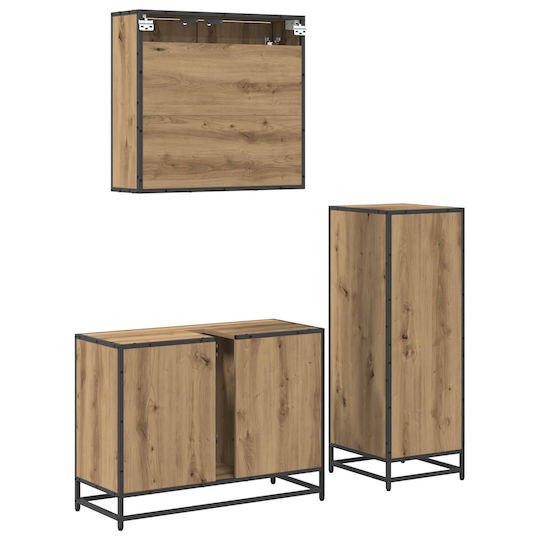 vidaXL Panglică Fără Lavoar cu Oglindă și Coloană M80xA33xÎ60cm Stejar Artisan