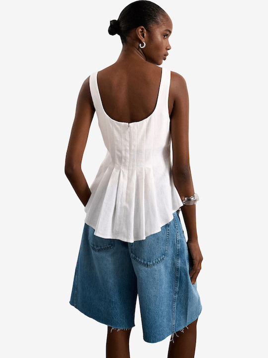 Women's Summer Linen Sleeveless White Blouse