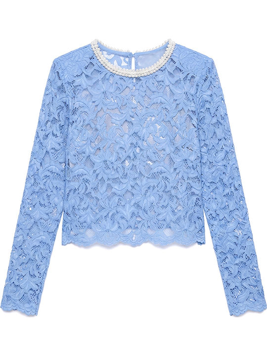 Bluza Damă Bumbac Mânecă Lungă Albastră