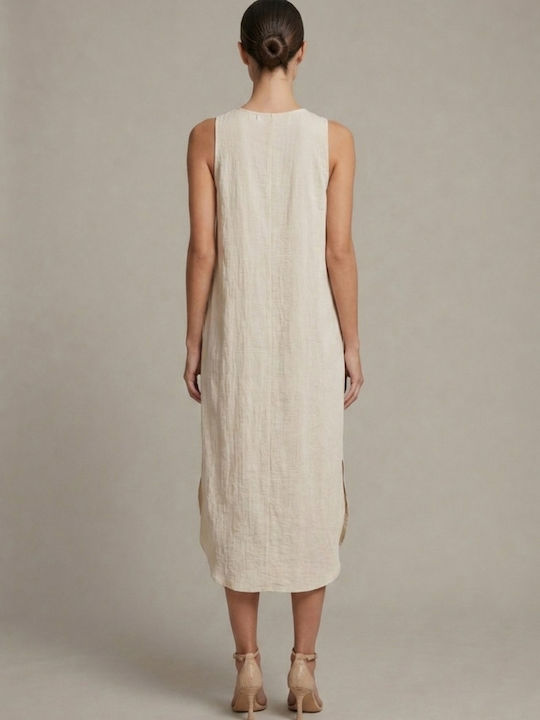 Summer Midi Dress with Tearing Beige