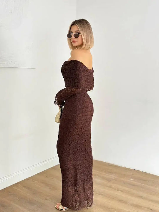 Women's Summer Maxi Dress for Wedding Christening with Lace Brown