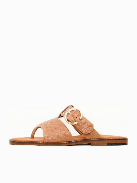 Leather Women's Flat Sandals Brown