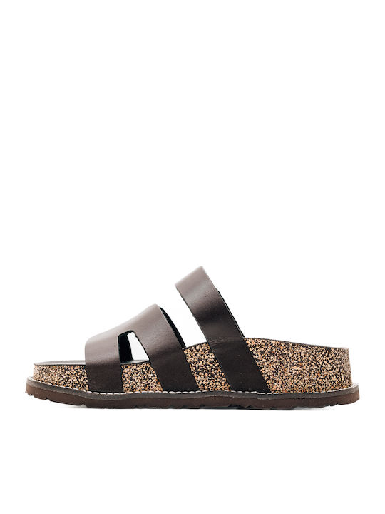 Leder Flache Damen Sandalen Braun