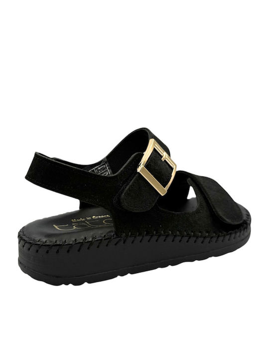 Leather Women's Flat Sandals Flatforms Black
