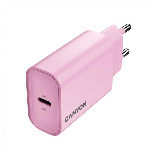 Canyon Φορτιστής Χωρίς Καλώδιο με Θύρα USB-C 30W Power Delivery Ροζ (OnCharge)