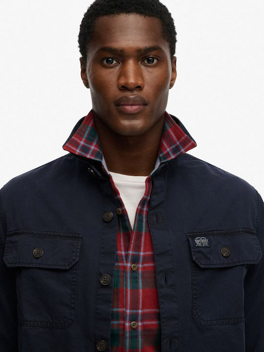 Ovin Long Sleeve Cotton Overshirt in Wide Fit Blue