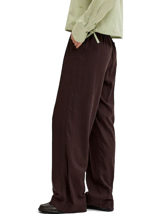 Jack & Jones Women's High Rise Fabric Trousers with Rubber Band in Loose Fit Brown