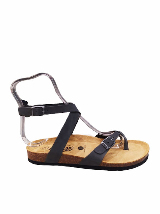 Leather Women's Flat Sandals Anatomic with Strap Nobuck Grigio