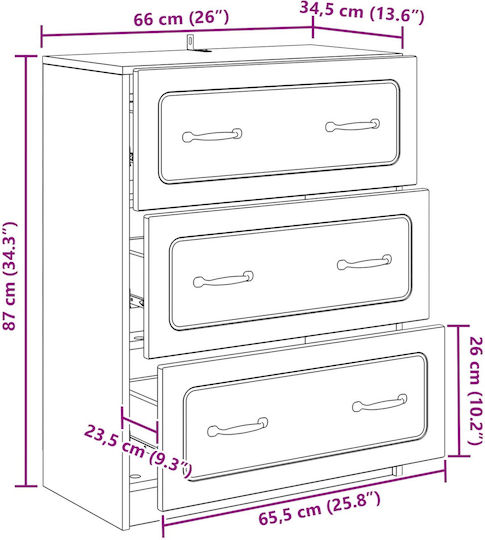 Wooden Bedroom Chest of Drawers Smoked Oak 66x34.5x87 cm