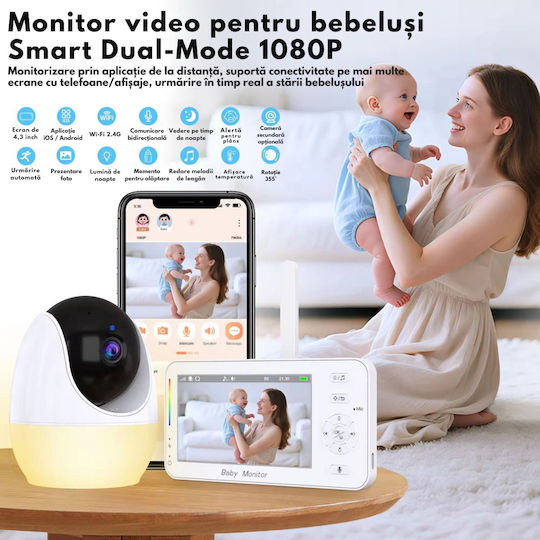 Monitor Pentru Bebeluși Fără Fir cu Comunicare Bidirecțională și Cântece de Leagăn