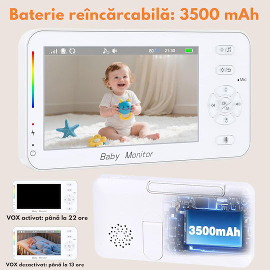 Monitor Pentru Bebeluși Fără Fir cu Comunicare Bidirecțională și Cântece de Leagăn