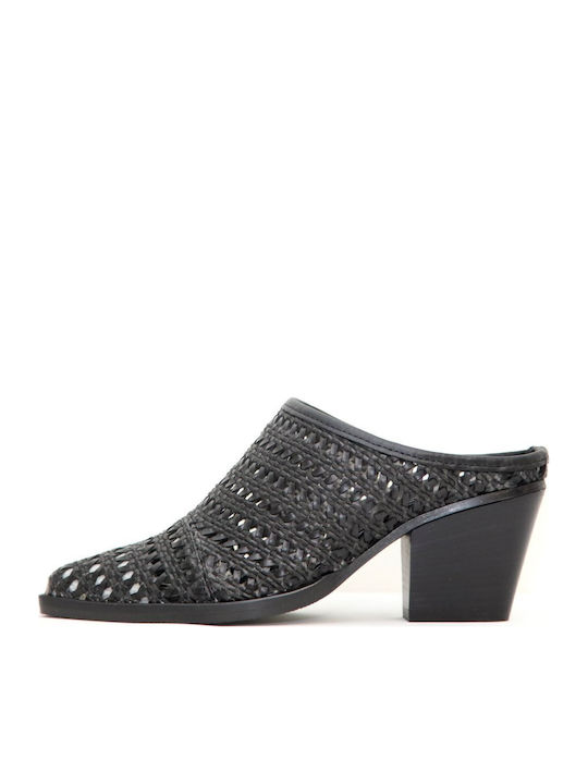 Leather Mules With Low Heel In Black Colour