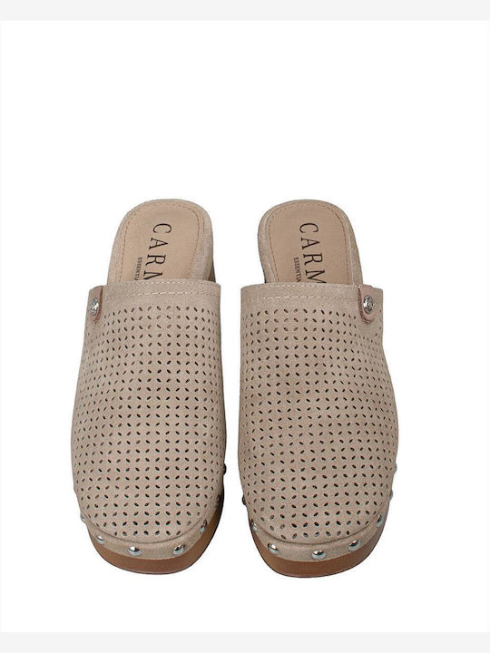 Mules with Heel in Beige Colour