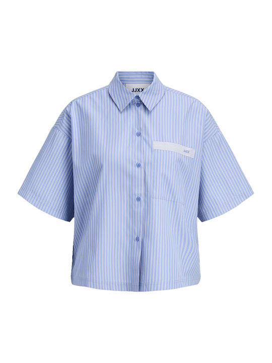 Short Sleeve Women's Shirt White-Blue