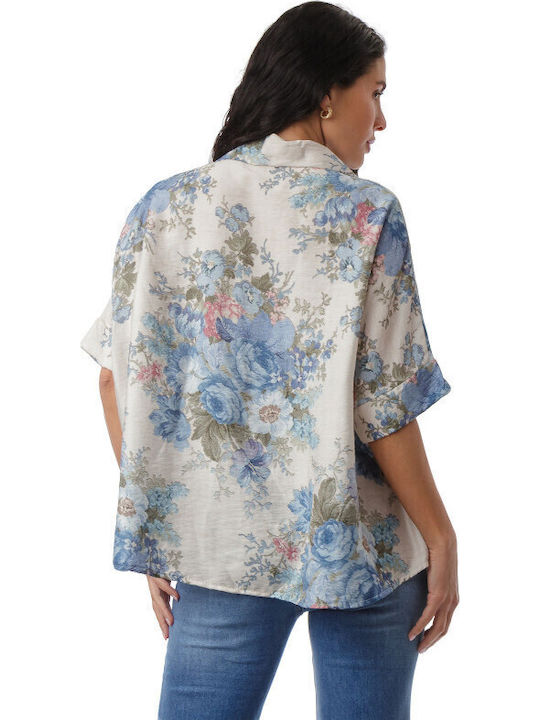 Long Sleeve Women's Shirt Light Blue Floral