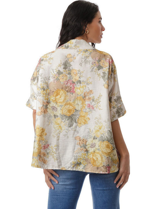 Long Sleeve Women's Shirt Yellow Floral
