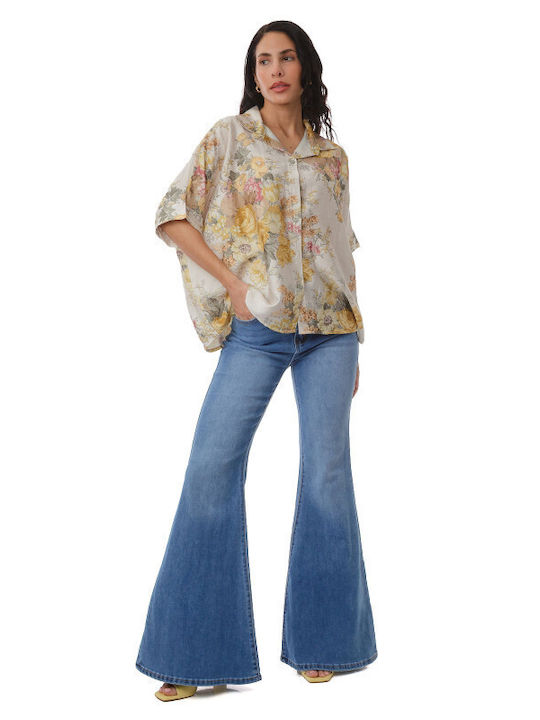 Long Sleeve Women's Shirt Yellow Floral