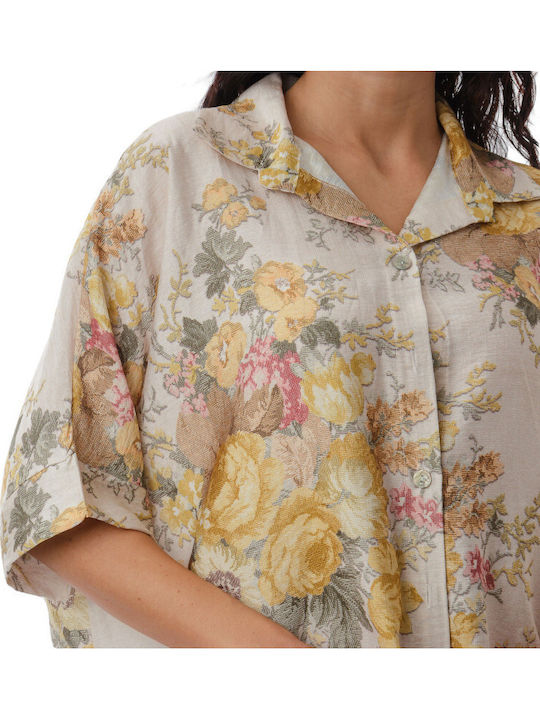 Long Sleeve Women's Shirt Yellow Floral