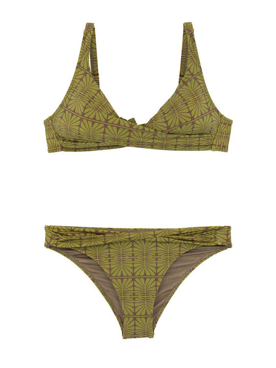 Γυναικείο Μαγιό Bikini Χωρίς Μπανέλα Ντραπέ Χακί