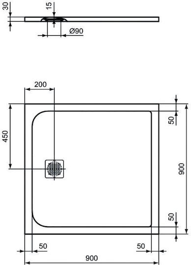 Ideal Standard Ultra Flat S Square Shower Artificial Stone 90x90cm Grey
