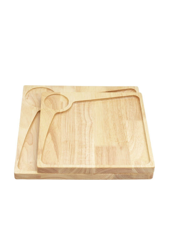 Ξύλινο Πιάτο Rubberwood Τετράγωνο & Θέση Για Ντιπ Με Τοίχωμα 25 Εκ.