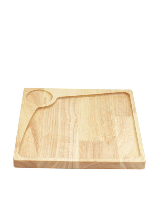 Ξύλινο Πιάτο Rubberwood Τετράγωνο & Θέση Για Ντιπ Με Τοίχωμα 25 Εκ.