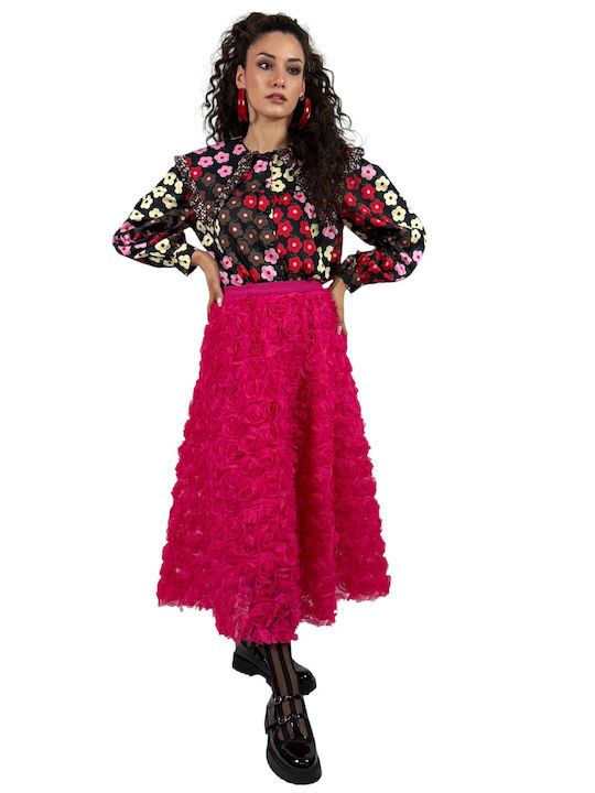Maxi Φούστα Floral Φούξια