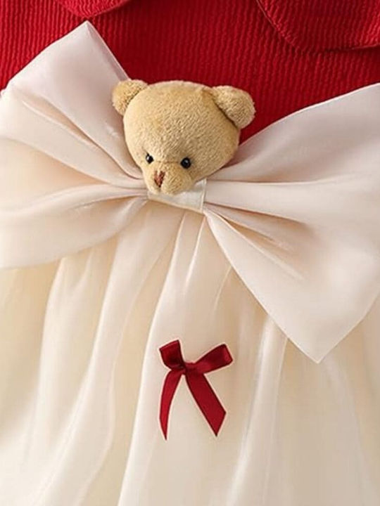 Girls Dress Short Sleeve Red/Cream