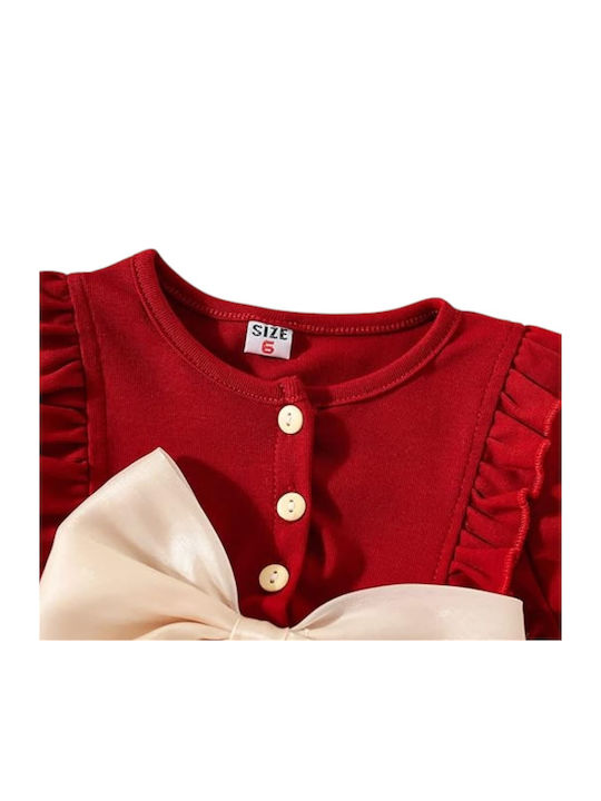 Girls Dress Short Sleeve Cream/Burgundy