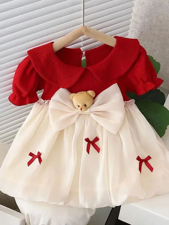 Girls Dress Short Sleeve Red/Cream