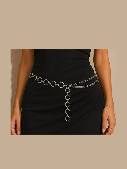 Wide Women's Chain Belt Silver