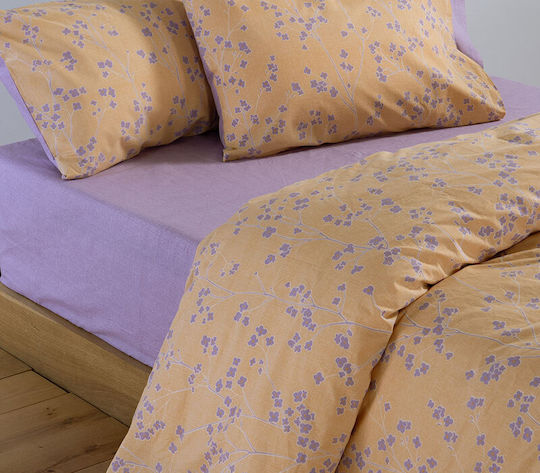Nef-Nef Homeware Floriva Set Bed Sheets Double With Rubber Hugger 160x200+35cm Floriva Yellow 4 Pieces