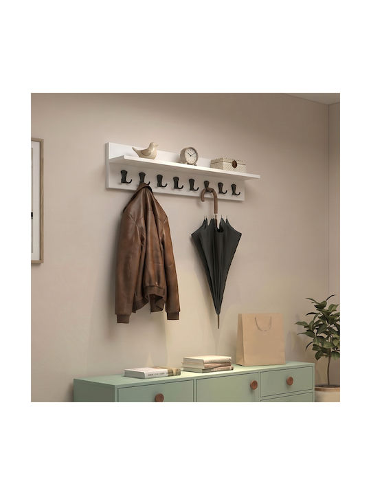 Megapap Wall Hanger Vettini Wooden 16 Hooks White 100x20x12cm