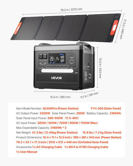 Vevor KZSCNDYTJZDTG9GZZ001V2 Power Station 2160Wh