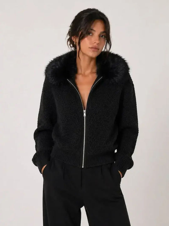 Lange Gestrickte Damen Strickjacke Total Schwarz