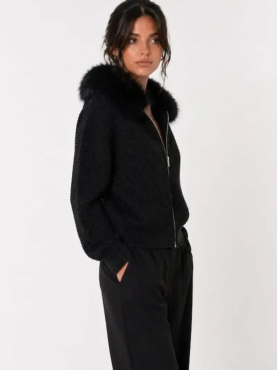 Lange Gestrickte Damen Strickjacke Total Schwarz