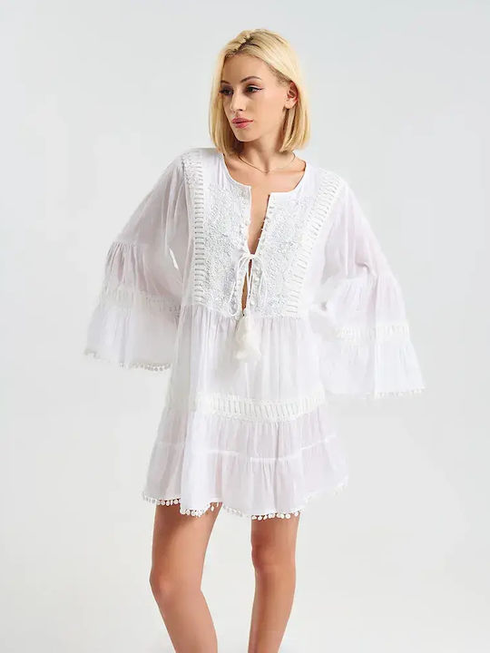 Ble Resort Collection One Size 100% Φόρεμα Παραλίας Λευκο Ble Resort Collection One Size 100% Φόρεμα Παραλίας Λευκο