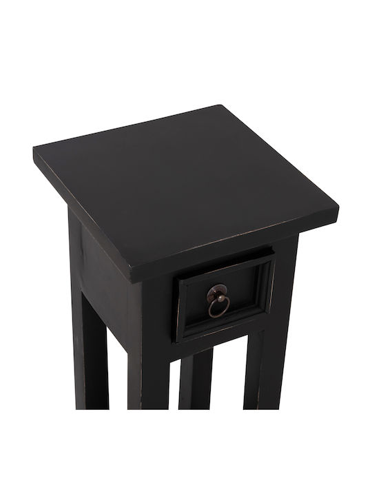 Square Side Table Ramu Made of Solid Wood with Drawers Black M25xW25xH66.5cm