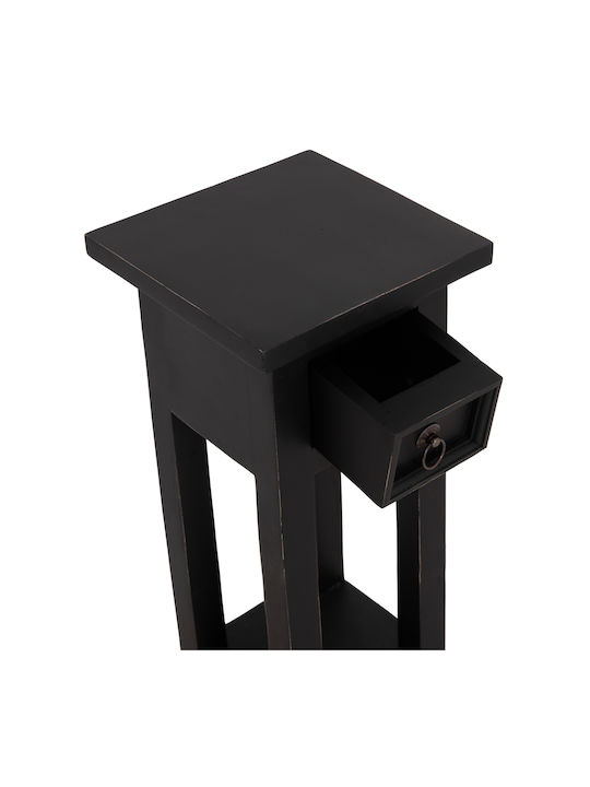 Square Side Table Ramu Made of Solid Wood with Drawers Black M25xW25xH66.5cm