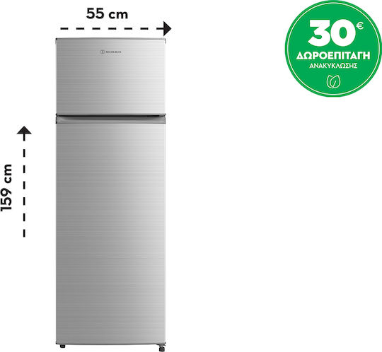 Morris Double Door Refrigerator 235lt H159xW55xD55cm Inox T72235ETS