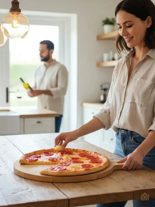 Wooden Pizza Serving Platter with Handle 32x32cm pl10055.060