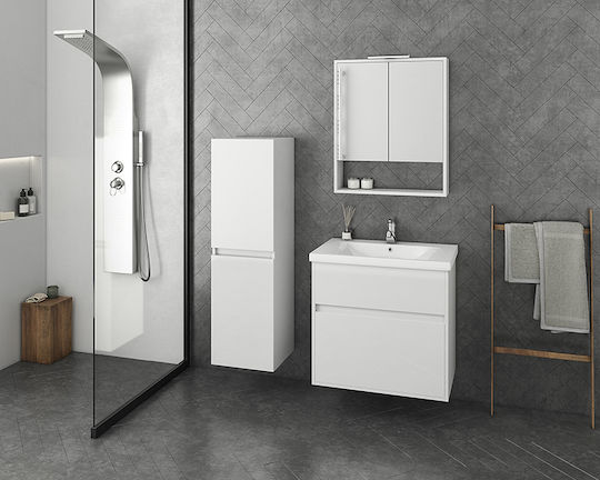 Drop Instinct 65 Countertop with Sink & Mirror Glossy Lacquer L62xW43.5xH60cm with Crypto White
