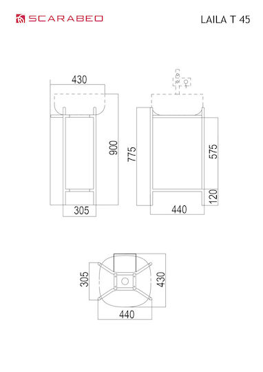 Scarabeo Laila T 45 Blat cu Lavoar L42xW42xH77.5cm Alb
